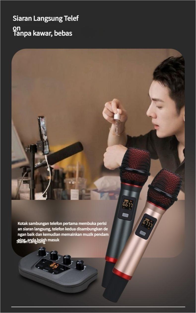 Product Introduction of High-Quality Sound Card, Dual Microphone, Suitable for Home and Car Karaoke, Wireless Microphone, Bluetooth Speaker, Microphone Set, Dual Car and Home Use, Singing and Speaker 12