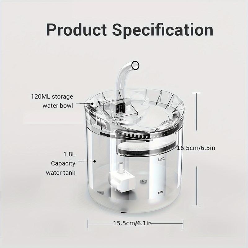 Product Introduction of 1.8L Smart Cat Water Dispenser with Faucet, Dog Water Dispenser, Transparent Water Dispenser, Pet Water Filter Feeder 0