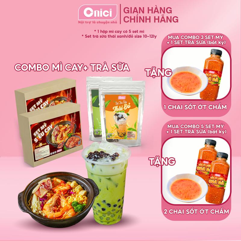 Combo 5 gói Mì Cay kim chi và trà sữa thái 10-12 ly Bếp Của Mẹ ONICI - tặng kèm sốt ớt quá đã