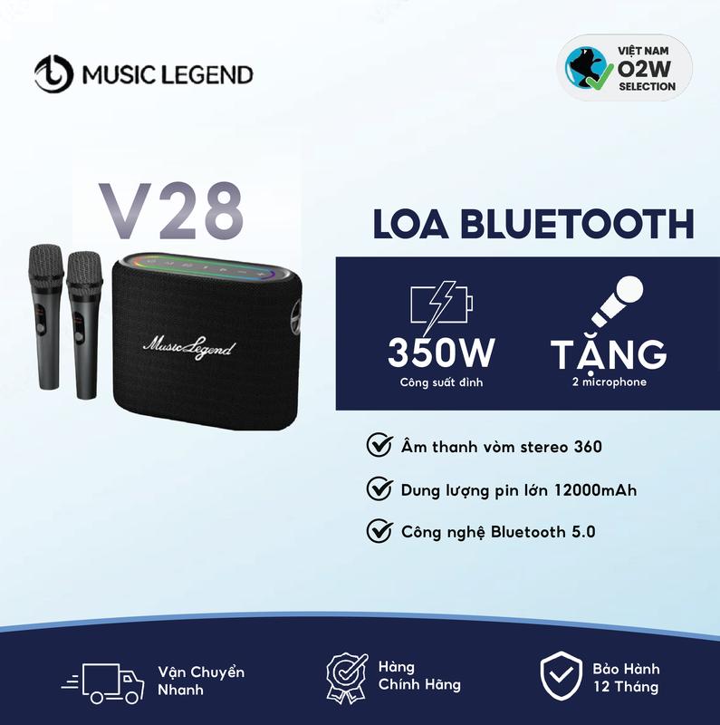 [SIÊU SALE] Loa nghe nhạc Bluetooth MUSIC LEGEND V28, Tặng kèm 2 micro, Công suất đỉnh 350, Âm thanh vòm stereo - Chính hãng bảo hành 6 tháng