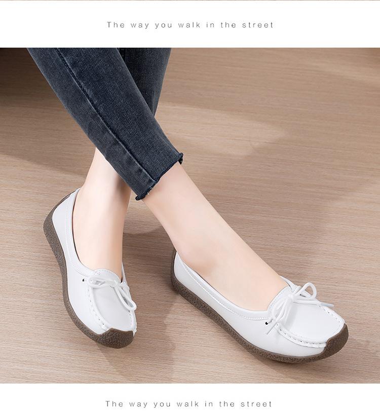 Product Introduction of New Genuine Leather Doug Shoes Women's Soft Bottom Pumps Slip-on Mom Shoes Casual Flat Loafers Women's plus Size 13