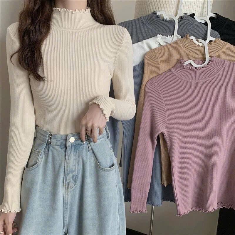 ÁO LEN TĂM CỔ BÈO 3P Basic Len dệt kim Giữ Nhiệt Nữ Woment Top Tom House