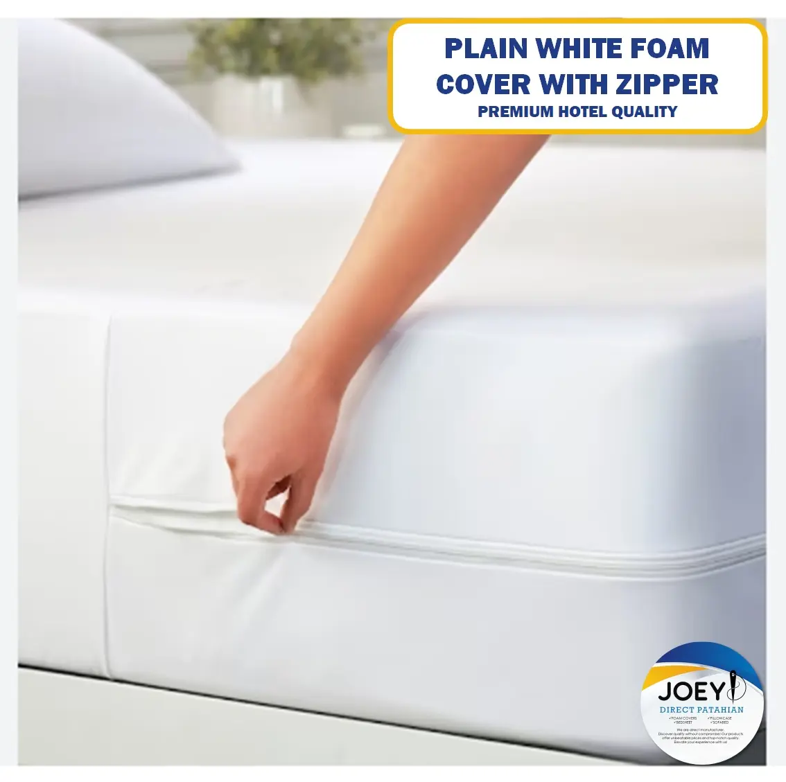 PLAIN WHITE  FOAM COVER WITH ZIPPER (HOTEL QUALITY)