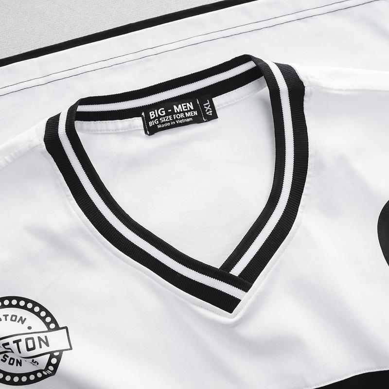[bigsizemen] Áo thun cotton thời trang phối màu cổ tim bigsize nam cỡ đại < 140kg 1