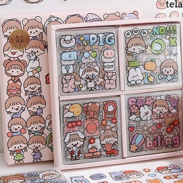 Sticker cute/Hộp 100 tấm sticker hình dán Butter Rabbit Holiday dễ thương trang trí sổ bullet journal Hàn Quốc Tẻn Tẻn