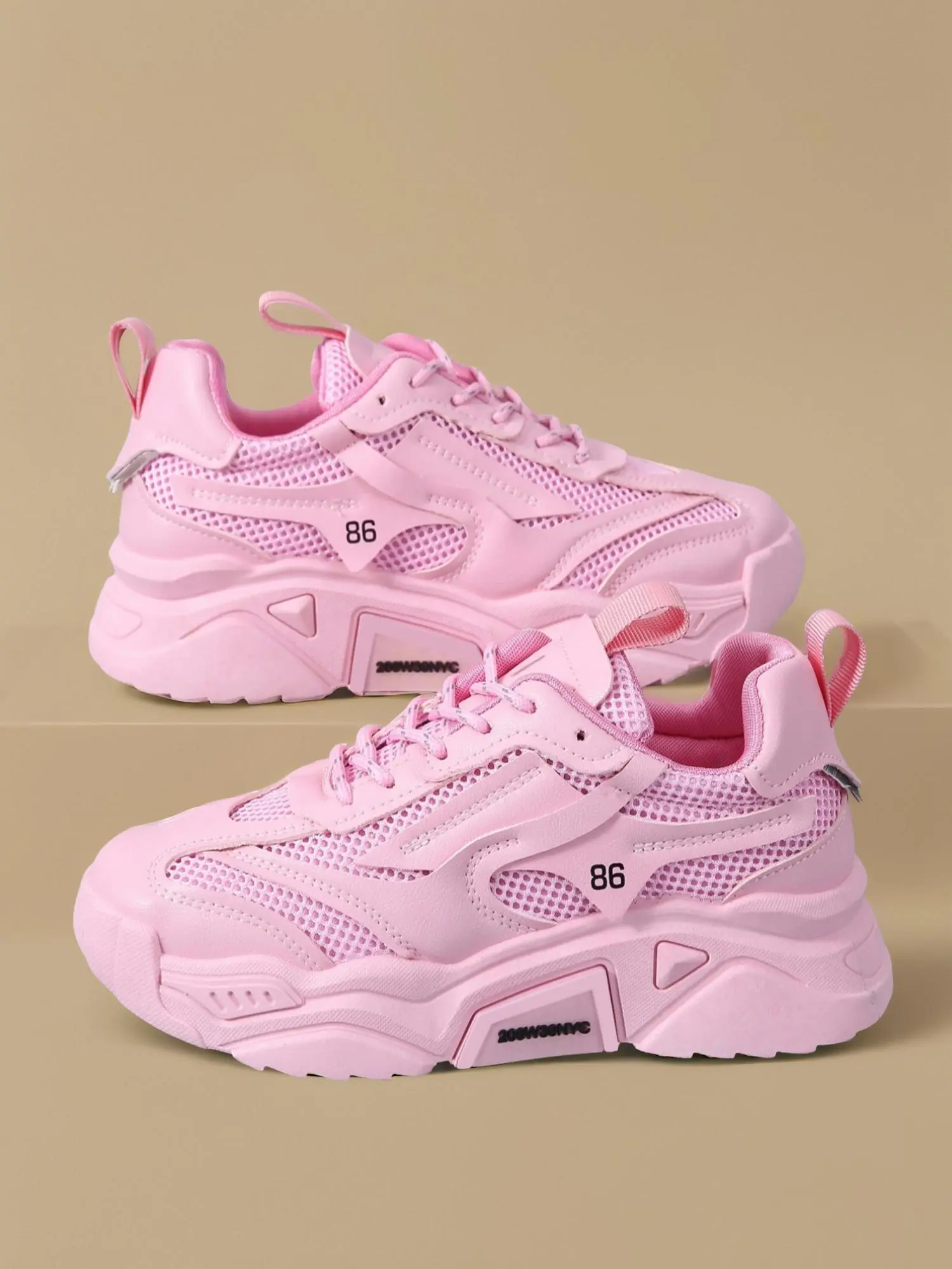 Vintage Letter Label Decor Platform Trainers, Casual Matching Mesh Breathable Comfortable Sports Shoes Trainers for Women, Walking Chunky Sneakers, Fashionable Autumn Outfits 2024 , Please Purchase A Size Up, Sports Shoes Footwear, Birthday Gifts