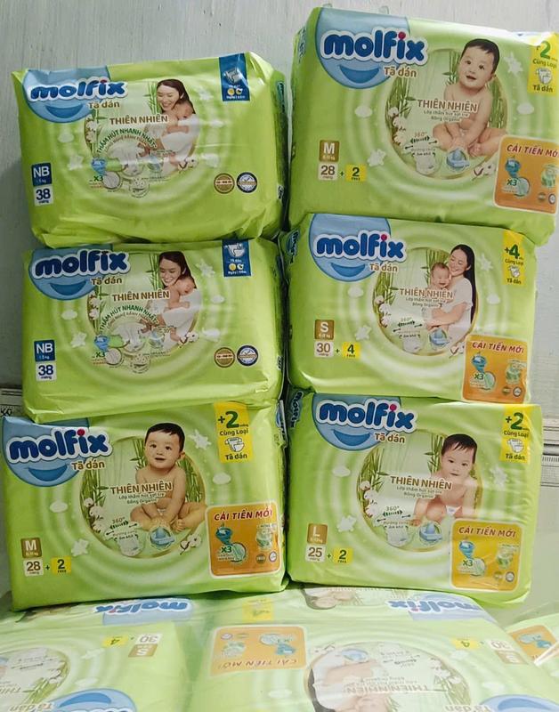 Tã dán Molfix thiên nhiên đủ size xs40+4/S30+4/M28+2/L25+2 cho bé