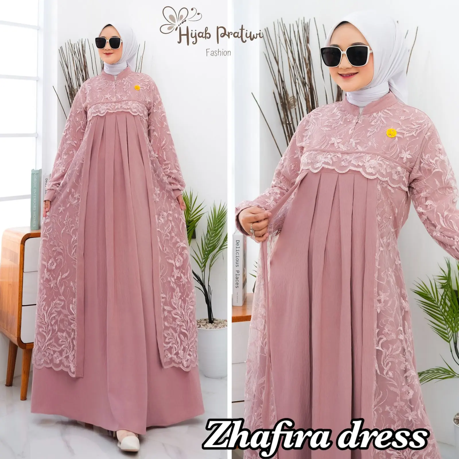 Zhafira Dress Gamis Terbaru 2023 Crinkle Mix Brukat Tile Viral Kekinian Muslim Wanita Airflow Mewah