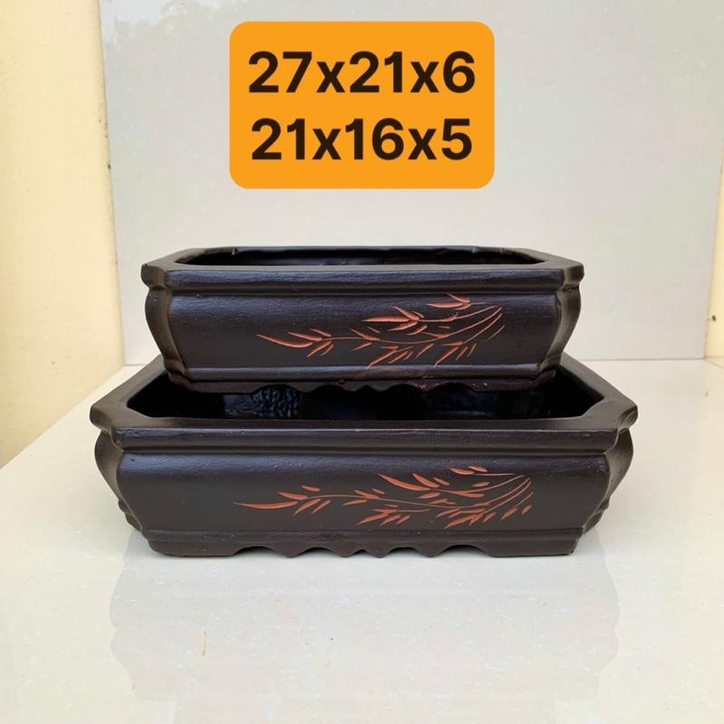 Chậu Chữ nhật vát bonsai cây cảnh màu Đen 2 size SP745