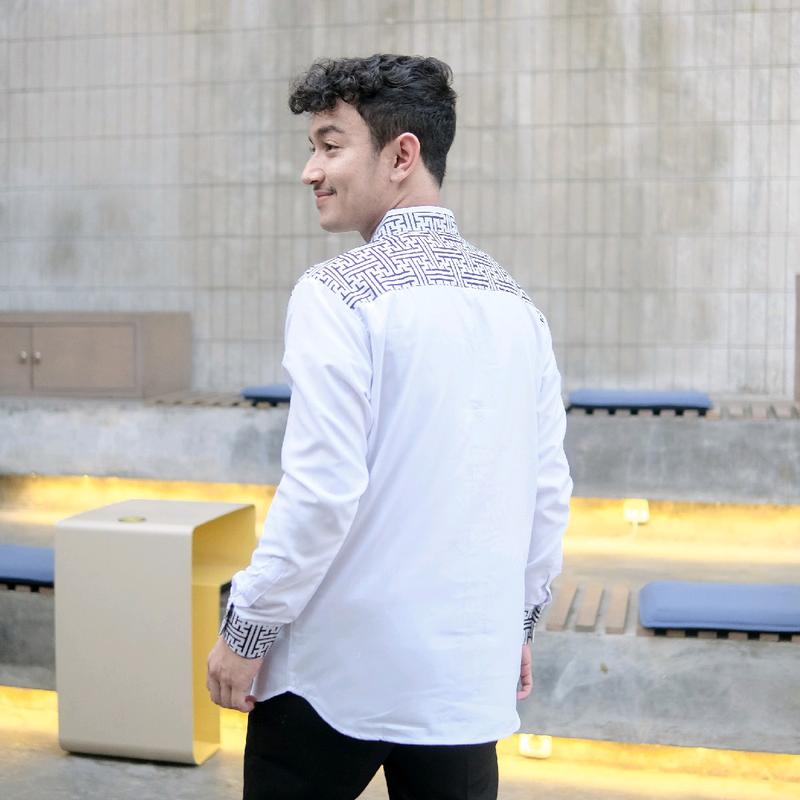 Baju Koko El Rumi Araseo Lengan Panjang Kombinasi Batik Putih Kain Katun - Pria, Muslim 9