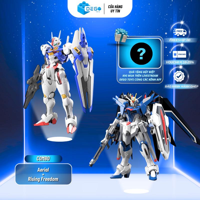 COMBO 2 sản phẩm Aerial Fighter 03 + Rising Freedom. Mô hình lắp ráp trưng bày tỉ lệ HG 1/144 cao 12-15cm. DEGO Toys