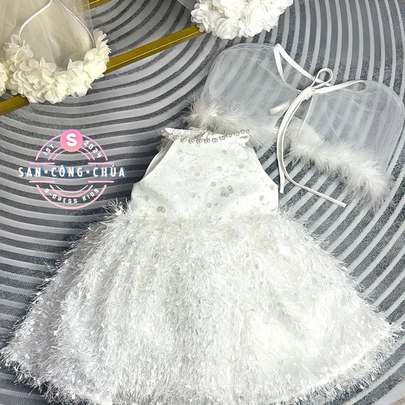 S34. Váy Công Chúa Choàng Lông Tiểu Thư Cho Bé