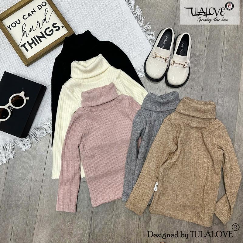 Áo Cổ Lọ Bé Gái Vải Len Tăm Mềm Mịn Thu Đông Giữ Ấm Cho Bé Gái Tulalove