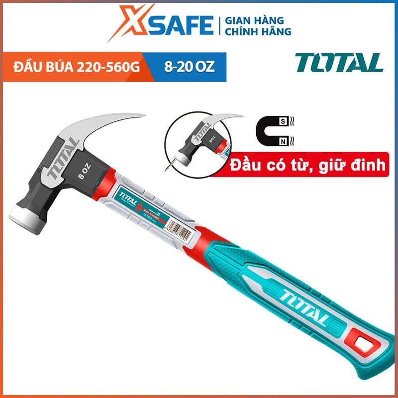 Búa đóng nhổ đinh Total 8-20 Oz Búa đầu sừng dê đầu chịu nhiệt có khe kẹp đinh từ tính tay cầm nhựa chống trơn trượt