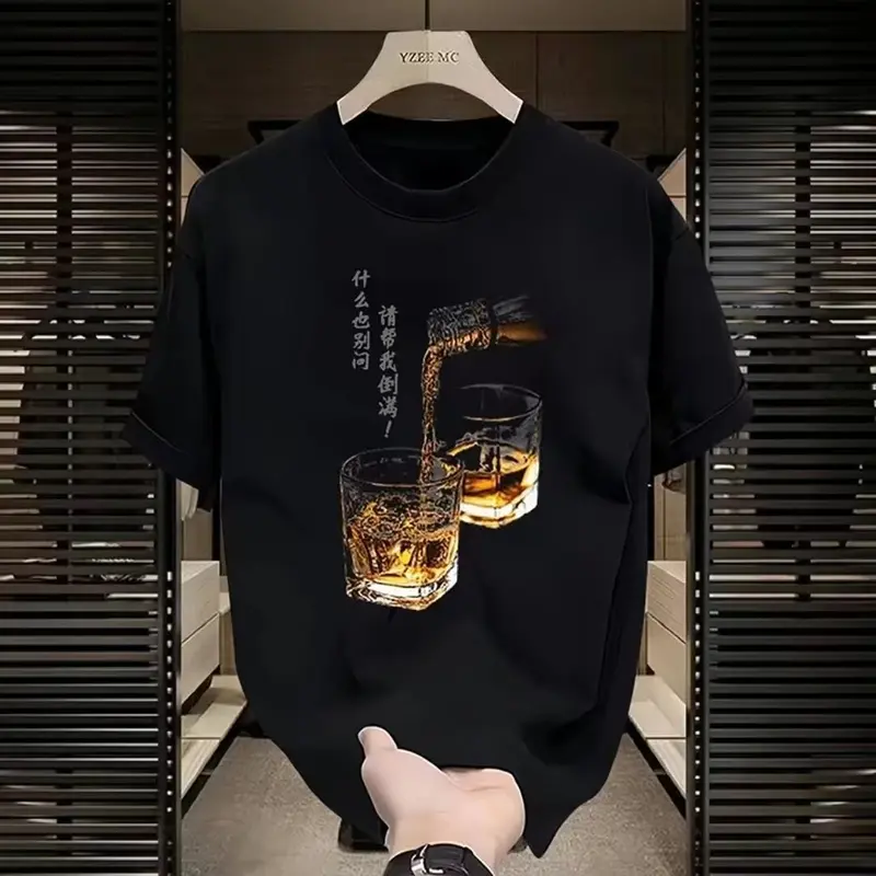Korean Style Casual Boys Niche round Neck Short Sleeve Bottoming Shirt New FashioninsLoose Half SleeveTShirt Versatile Simple Men's Cartoon Printed Tops Crew-neck fashion unisex T-shirt Menswear Top 2