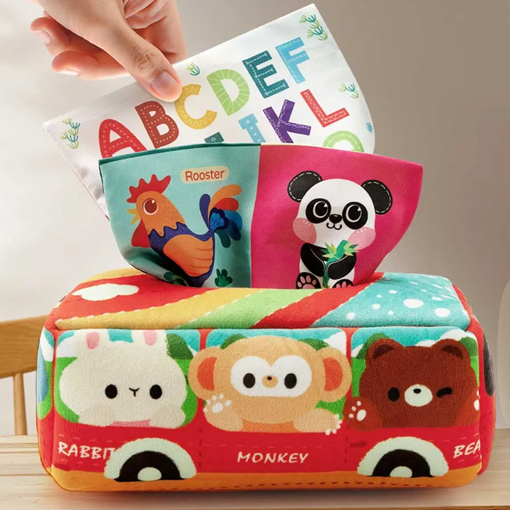 Tissue Box Toy, 1 Set Soft Stuffed High Contrast Crinkle Infant Sensory Toy, Early Learning Gift for Boys & Girls