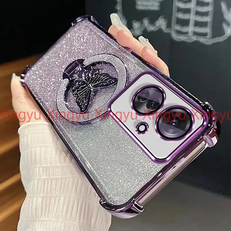 luxury phone case for OPPO reno 11f 5G four Corner Shockproof Electroplated Bracket Best Phone Case Durable Protection