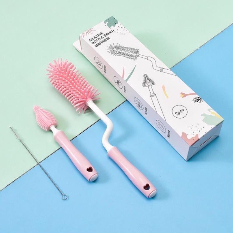  Combo Cọ bình sữa Silicon gồm 3 chi tiết có tay cầm xoay 360 độ dùng cho mọi loại bình Cho Bé 