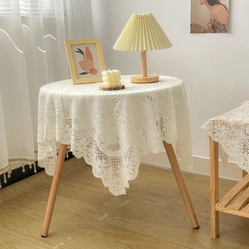 Khăn trải bàn màu trắng phối ren, dùng cho bàn tròn, bàn vuông, decor vintage , trang trí nhà 7