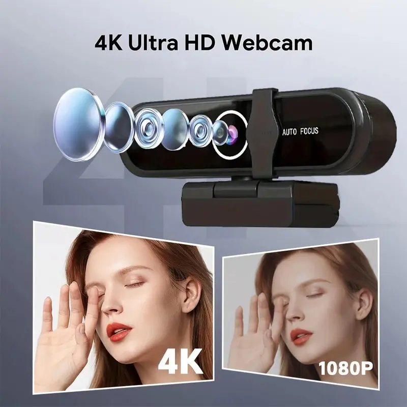 2K 4K UHD Auto Focus Computer Webcam, USB Plug & Play Webcam with Microphone & Privacy Slide Cover, 360° Rotatable Camera for PC Laptop, Home Office 3