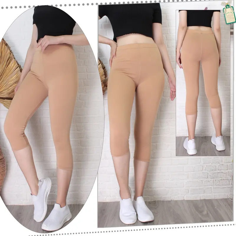 LEGGING WANITA 3/4 BAHAN KAOS TEBAL Fit Lembut Celana Legging Polos nyaman Lembut Stretch Rayon Standar Legging  Pendek  Dewasa Hitam Dalaman Non Motif 6