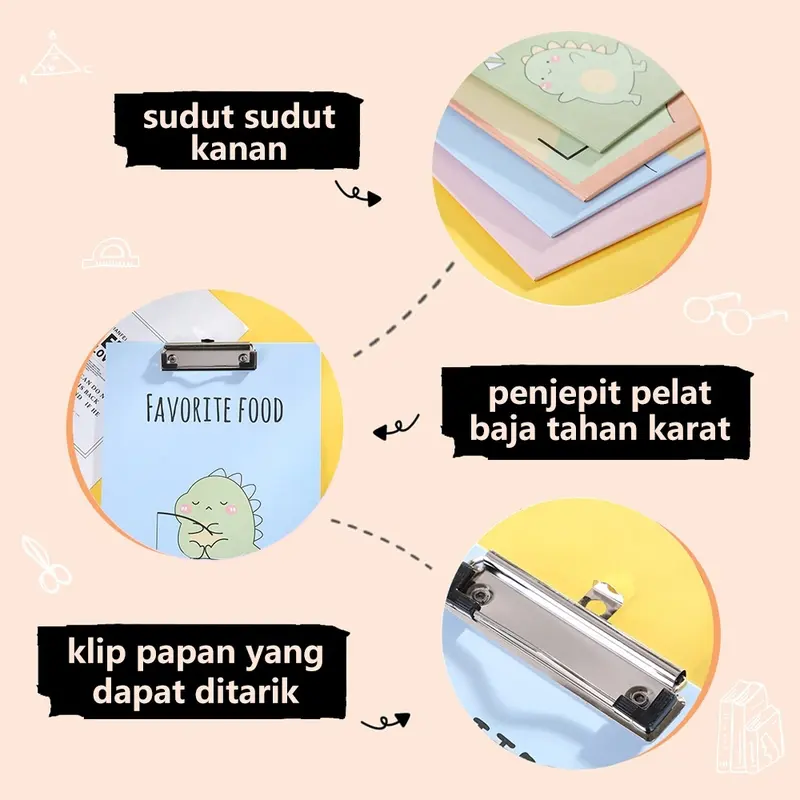 Aimilo - Clipboard A4 Papan Jalan Aesthetic Papan Ujian PVC Folder File Alat Tulis Sekolah Plastik Stationery 3