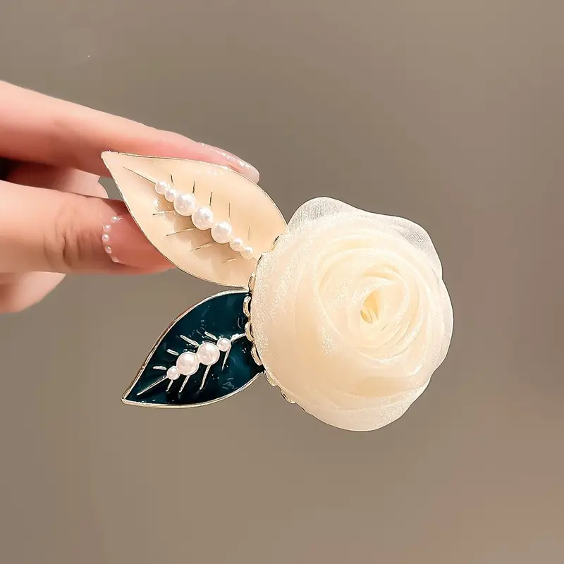 Phụ Kiện Tóc Hoa Hồng, Siêu Thanh Lịch, Kẹp Tóc Mùa Hè, Thiết Kế Mới, Kẹp Tóc Mũm Mĩm, Kẹp Tóc Càng Cua, Thích Hợp Cho Tóc Đuôi Ngựa Thanh Lịch, cài tóc, Kẹp Mùa Xuân Hoa Sau Đầu 0
