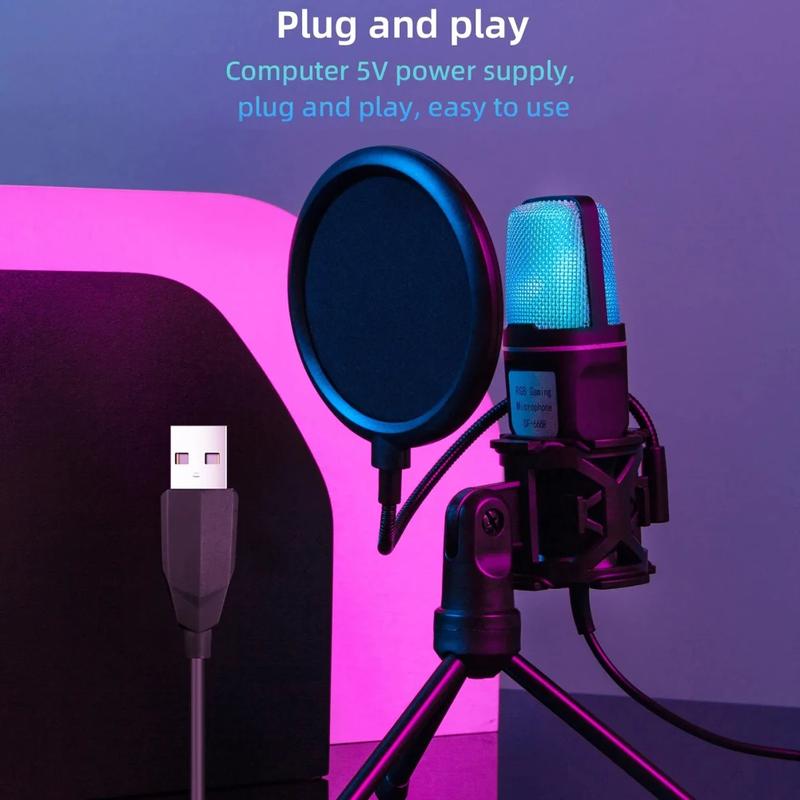 Micro Có Dây USB, SF666R, Giảm Tiếng Ồn, Mic Ngưng Tụ RGB, Để Phỏng Vấn, Vlog, Quay Video, Ghi Âm, Podcast, Có Giá Chân Đế 2