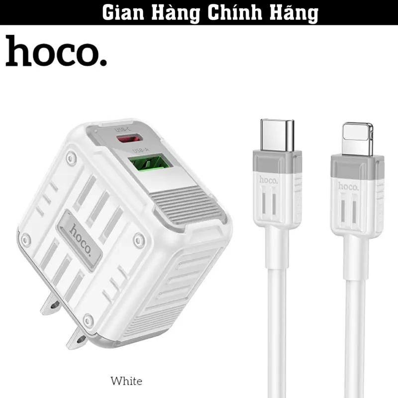 Bộ Sạc Nhanh 20W Hoco C135 Cho iPhone 8/X/Xr/Xs/Xsmax/11/12/13/14 Series, Tích Hợp Công Nghệ GaN Sạc Thông Minh, Sạc 30Phút Lên 50%Pin, Thiết Kế Đẹp Sang Trọng Bền Bỉ, Tự Ngắt Khi Pin Đầy, Bảo Hành 12 Tháng Phụ Kiện