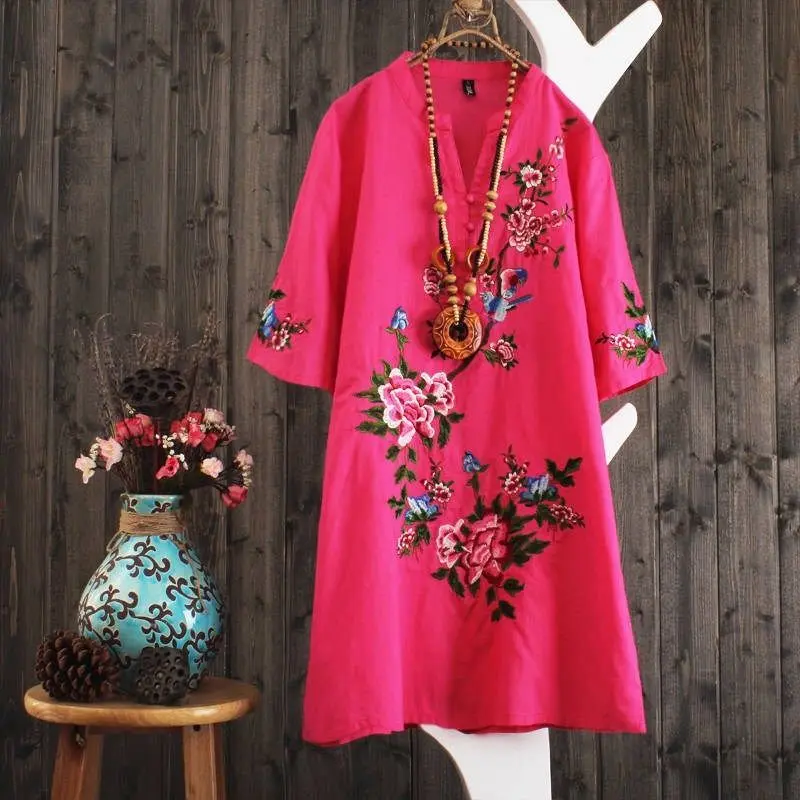Váy Thêu Công Nghiệp Nặng Phong Cách Dân Tộc Retro Cho Nữ, Áo Sơ Mi Ngắn Tay Dáng Rộng Mới, Ngoại Cỡ, Mùa Hè