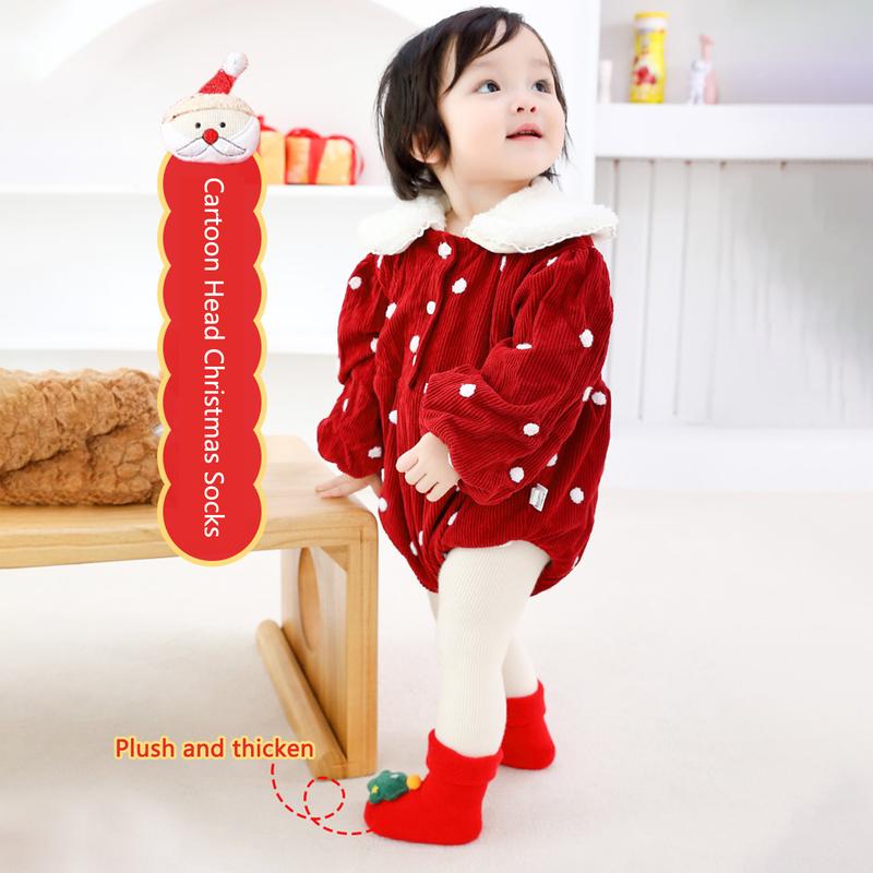 Vớ Giáng sinh cho trẻ em, dành cho bé gái và bé trai, có người tuyết, ông già Noel, và nai sừng tấm, thiết kế cây thông Noel, chống trượt, dễ thương và thoải mái, thích hợp cho trẻ mới biết đi, tất đi trong nhà 5