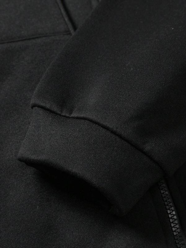 Unisex Letter Print Drawstring Zip Up Hoodie, Casual Long Sleeve Pocket Hooded Sweatshirt for Spring, Fashion Comfy Unisex Clothes for Daily Wear 4