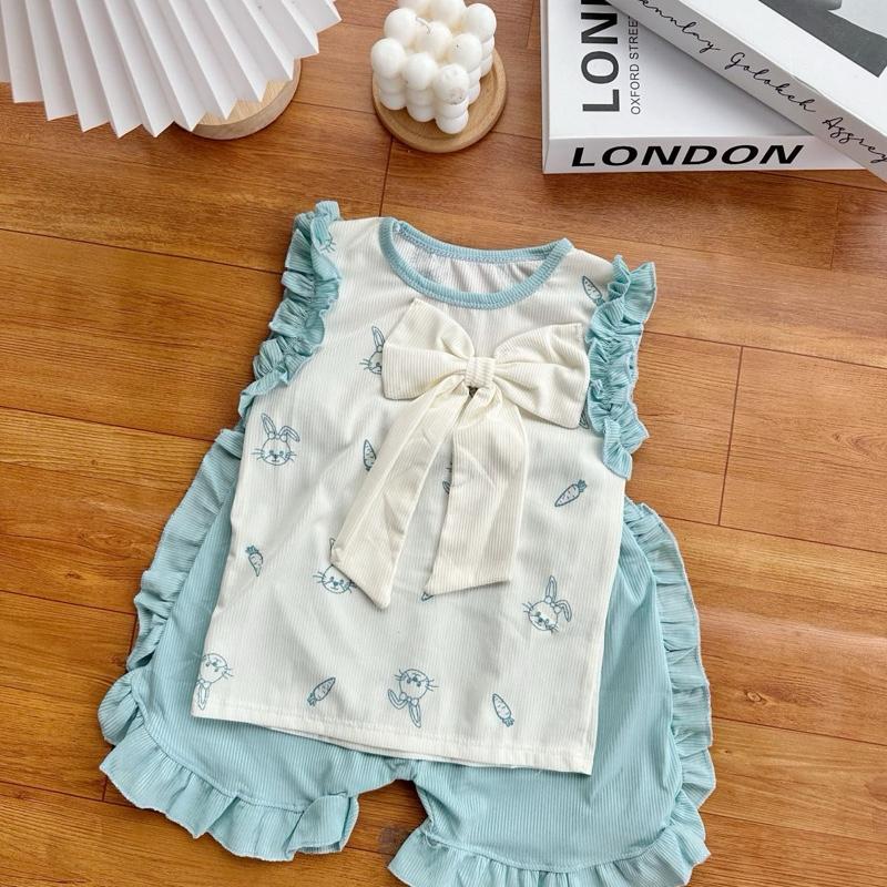 A93 Combo 4 bộ quần áo ba lỗ viền bèo cho bé gái từ 8-20kg chất liệu thun tăm lạnh SG 4