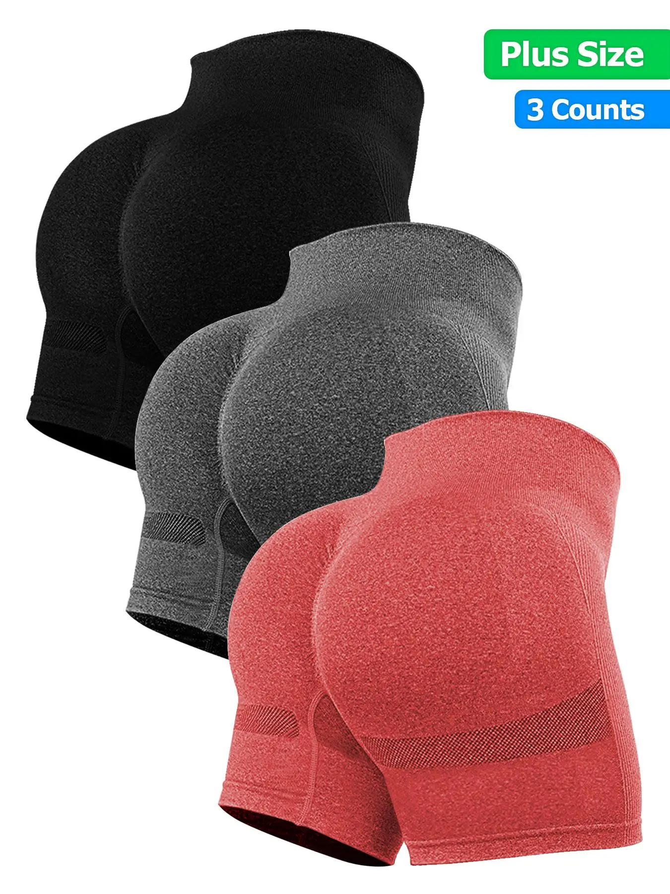 【Plus Size】 Solid Color Sports Shorts, High Stretch Butt-lifting Yoga Shorts, Ladies Sportswear for Indoor Outdoor Wear, Workout Clothes Women