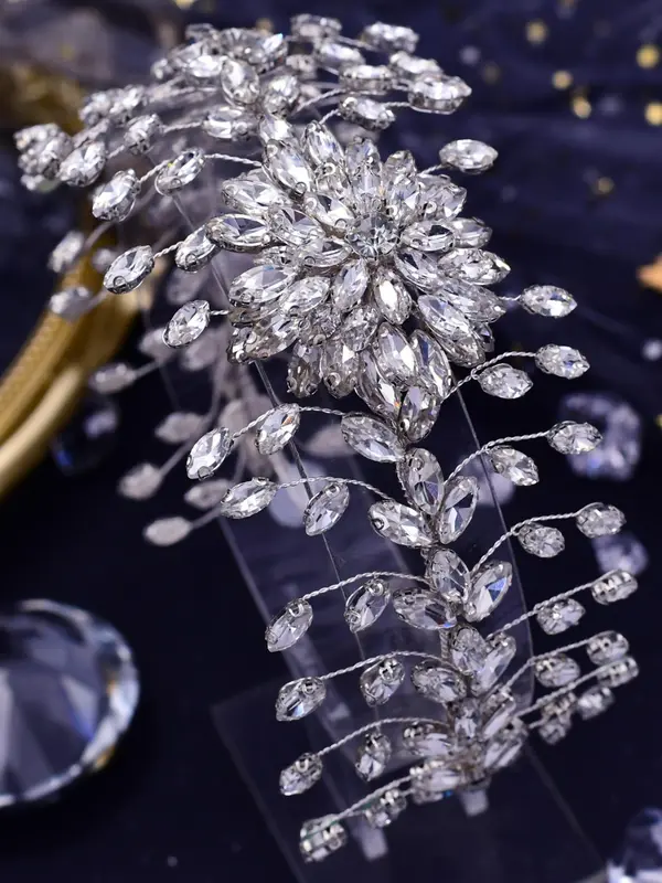 Rhinestone Decorated Flower Design Headband, Elegant Bridal Headwear for Wedding Bridal Party Formal Occasions, Fashion Hair Accessories for Women 3