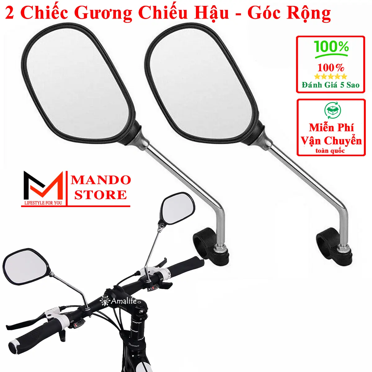 1 Cặp Gương Chiếu Hậu Gắn Tay Lái Xe Đạp, Xe Đạp Điện Góc Rộng Có Phản Quang Ban Đêm An Toàn Chất Lượng Cao PRO1