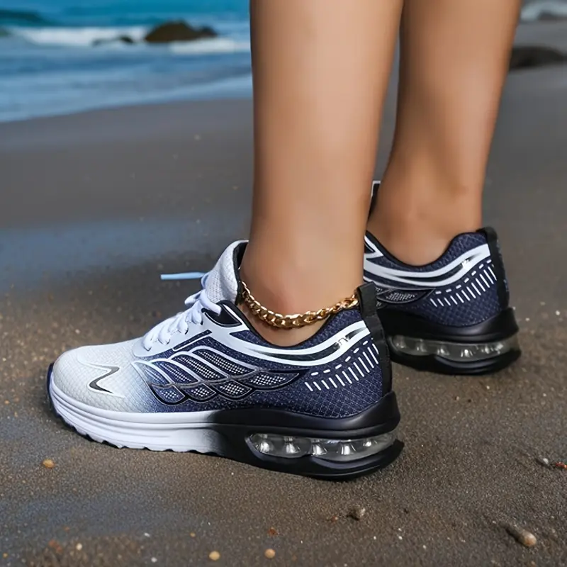 Stylish Women's Mid-Top Sneakers with Air Cushion - Breathable Mesh, Gradient Purple to White, Lace-Up Casual Sports Shoes, Comfortable EVA Insole, All-Season Wear 5