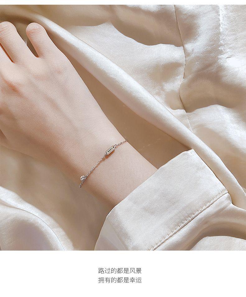 Product Introduction of 925 Silver Luck Square Plate Lucky Bracelet Niche Design Student Jewelry Ins Cold Style Female Exquisite and Versatile Female 1