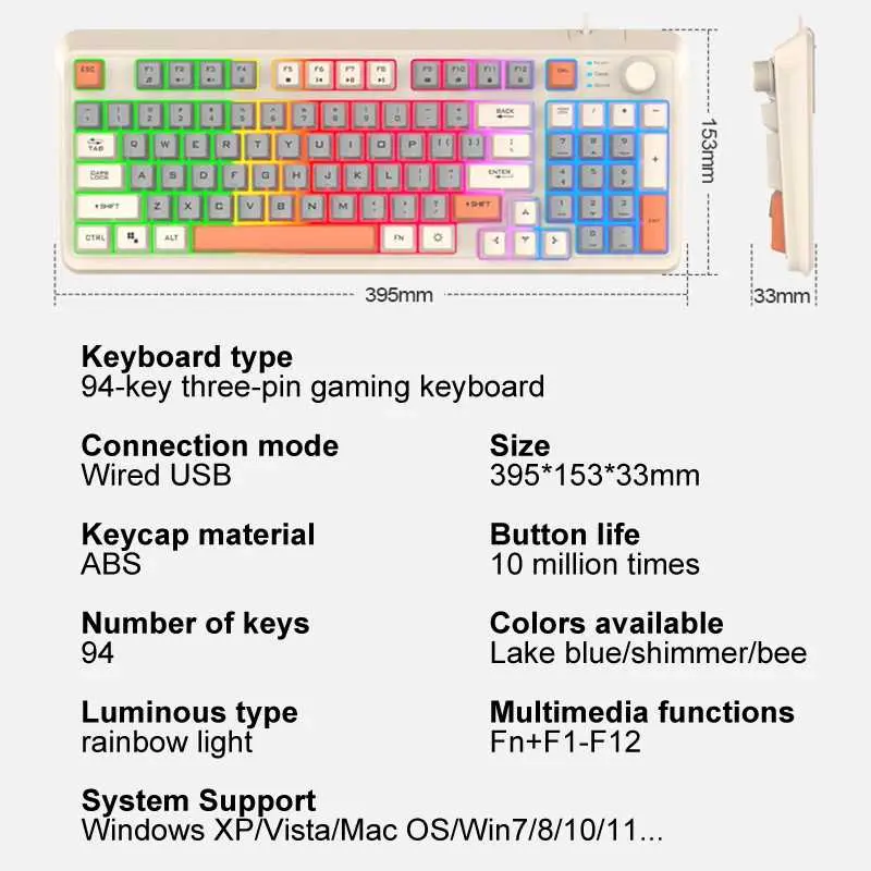XUNFOX Gaming Keyboard RGB LED USB Wired 94 Keys Top Knob with Mouse - K820 8