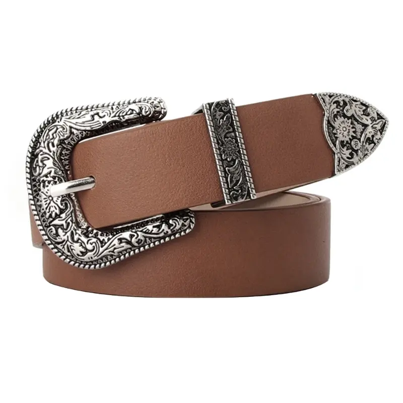 CUN Women Carve Buckle Belt Cowgirl Waist Belt Wide Belt Retro Female Clothing Accessory Teens Girl Lady Belt Casual Dressup