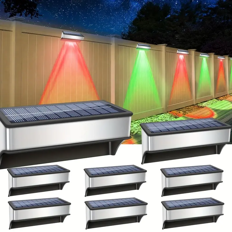 Solar Powered 8LED Fence Light, Solar Deck Light, Solar Step Light, Stainless Steel RGB Color Light Mode, Super Bright Solar Landscape Light for Courtyards, Gardens 2