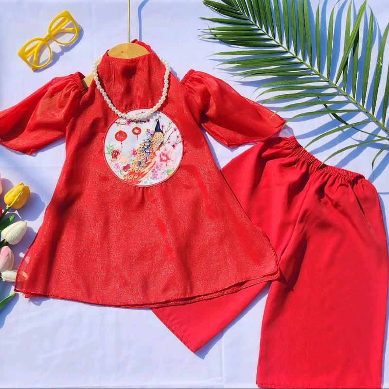 (8-32kg) Bộ áo dài yếm, xẻ tà 2 bên + quần dài lụa satin (2 bộ kèm 1 chuỗi)