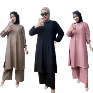 ONSET TUNIK KNIT HORNET / STELAN KNIT TERBARU / SET TUNIK Atasan Cantik Celana Nyaman Panjang Lembut Muslim Linen White Baju Setelan Jilbab satu