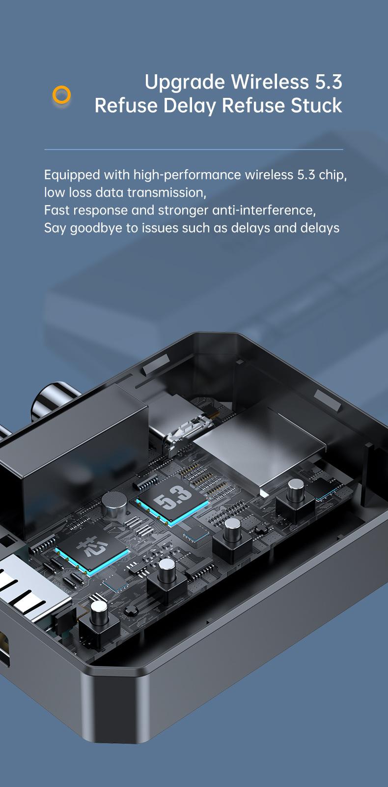 Product Introduction of Penerima Audio Bluetooth 5.3, NFC, AUX RCA 3.5mm, Cakera U / TF, Stereo HIFI, Penyesuai Wayarles, Dengan Mikrofon, Untuk Kit Kereta, Amp Pembesar Suara 45