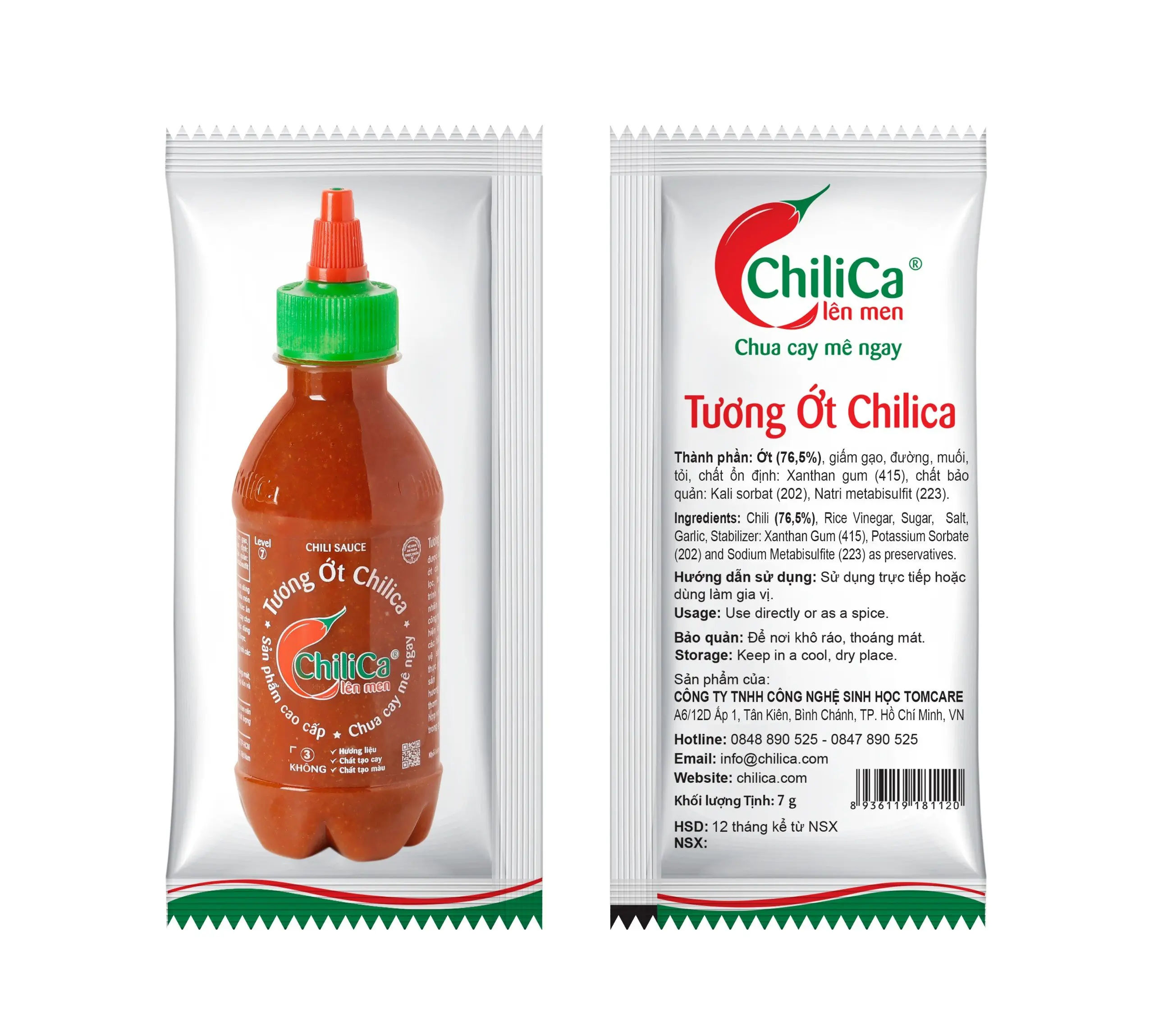 Tương Ớt Chilica 7g - Túi 10 gói, 7g/gói, Siêu tiện lợi cho du lịch, quán ăn, ăn vặt