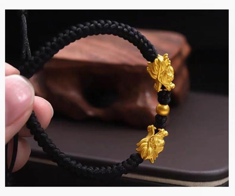 Product Introduction of Boy Meets Girl Bracelet Men's Domineering Zodiac Year Black Rope Woven Bracelet Brass Gold-Plated Faucet Bracelet 10
