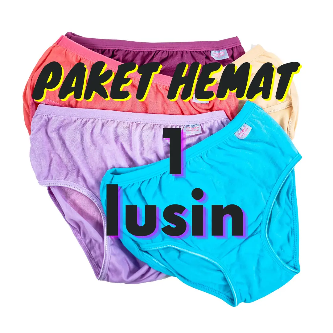 Paket Hemat 1 Lusin Celana Dalam Wanita M-4L Stretch Karet Buatan Indonesia - ISI 6, Warna Random - Korset, Waist, Pendek, Cewek