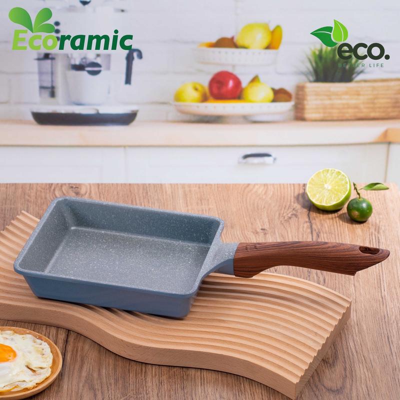 (Ecoramic Vline) Chảo Vuông Vân Đá Ecoramic Đúc Trứng - Chống dính 6 lớp, Dùng cho Mọi bếp