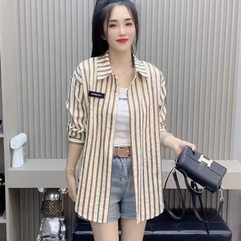 Áo Sơ Mi Sọc, Thời Trang Thường Ngày Dễ Phối Đồ Hàng Mới Về Mùa Xuân 2024, Áo Phong Cách Hàn Quốc Giấu Kín, Dành Cho Nữ 6