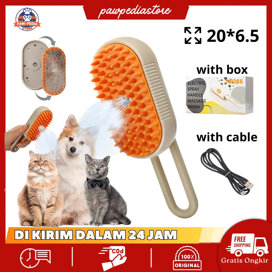pawpedia SISIR UAP Pet steam brush Kucing Anjing Sikat Sisir uap Silikon Anjing Sisir Mandi Pijat Hewan Pet Grooming Brush Spray Portabel sisir  kucing cat  brush sisir uap kucing 3 1 slicker  brush dogs sisir  anjing sisir  kucing kutu